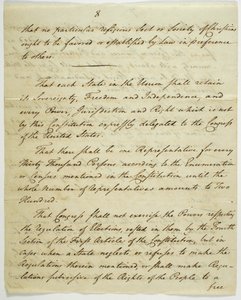 権利章典、1789年に連邦政府ホールで署名されたコピー（紙にインク）